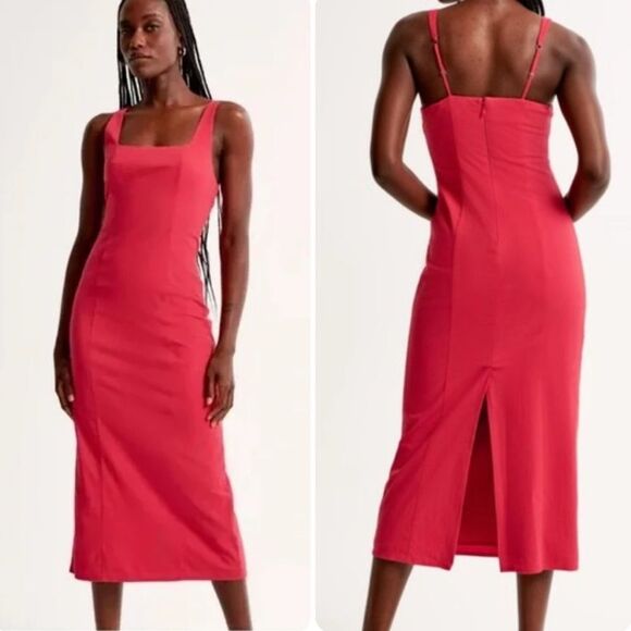 Abercrombie & Fitch Stretch Column Midi Dress in Red | Small - Picture 1 of 8